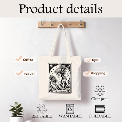 Literary Reusable Tote Bag, Creative Text Design for Book Lovers and Readers, for Work School Travel Shopping