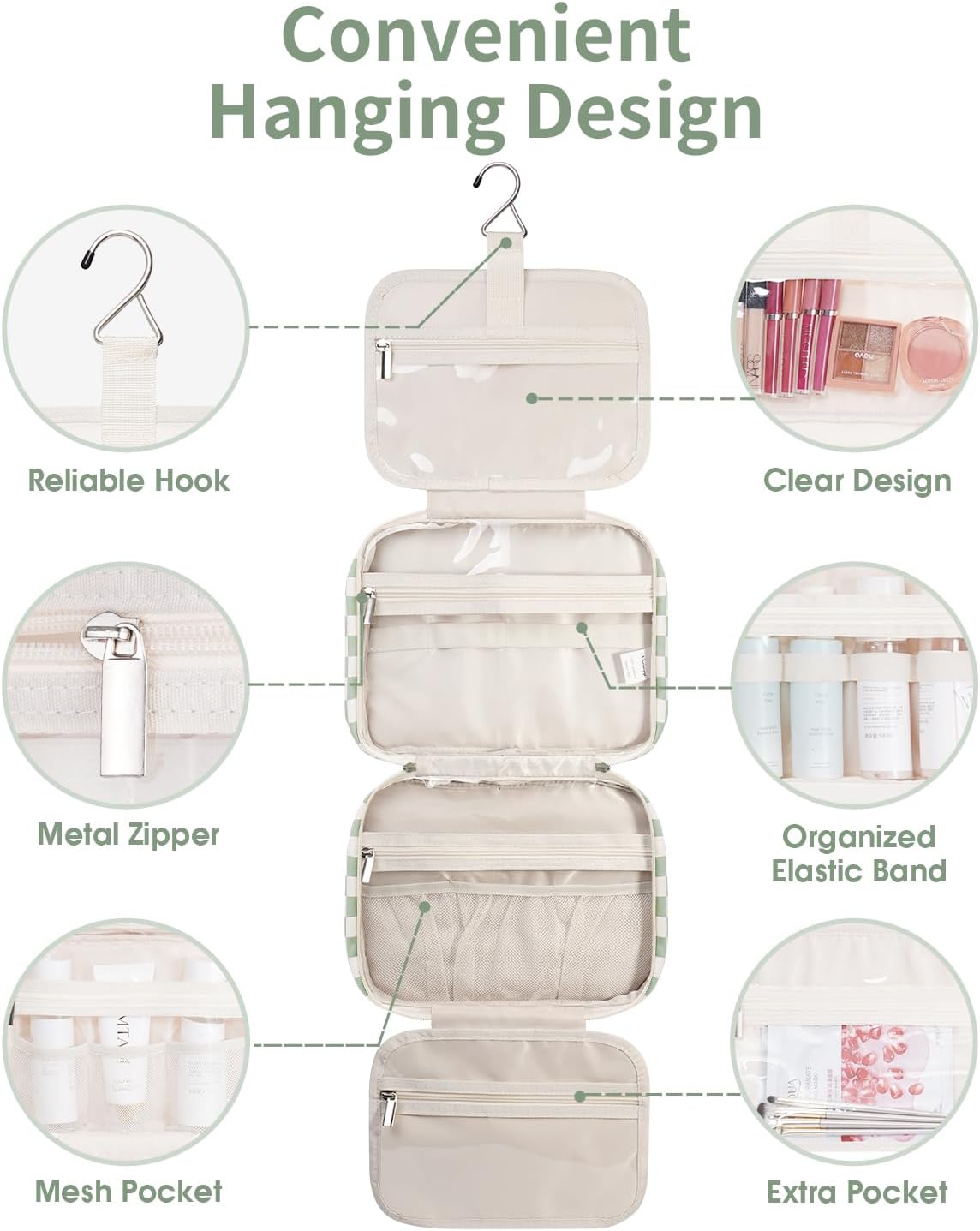 Narwey Hanging Toiletry Bag for Women, Travel Makeup Cosmetic Organizer Bag