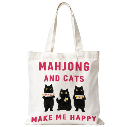 Mahjong Tote Bag for Women, Canvas Gifts and Accessories for Players, Reusable Grocery Beach Everyday Carry Bag