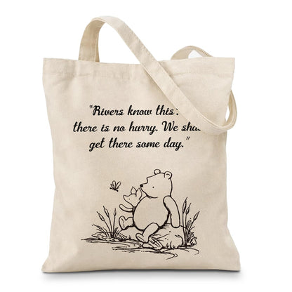 Cute Bear Canvas Tote Bag for Women, Friendship Shoulder Bag