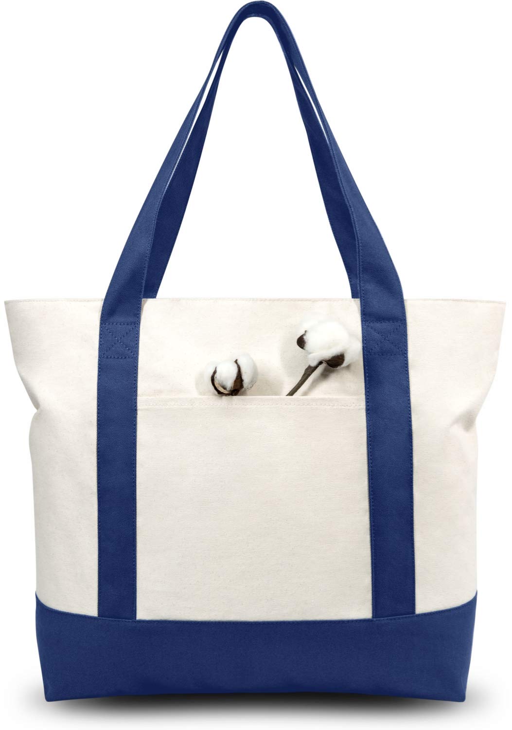 TOPDesign 1 | 3 | 6 | 30 Pack Canvas Tote Bag with an External Pocket, Reusable Grocery Shopping Bag, Top Zipper Closure, Daily Essentials (Black/Natural Pack of 1)