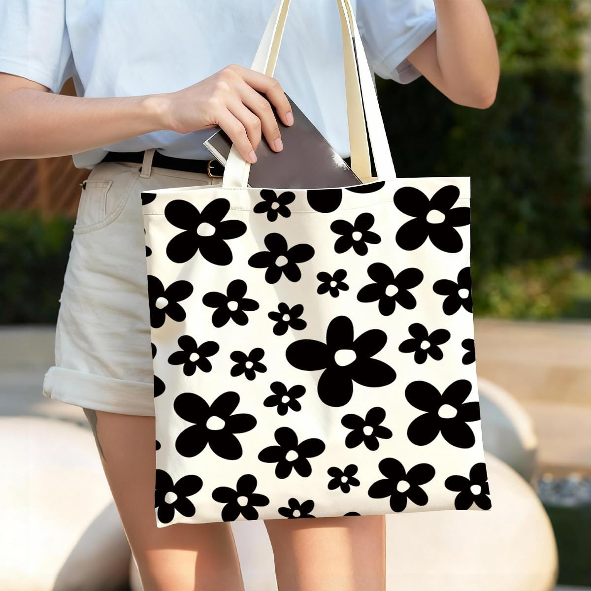 Floral Tote Bag, Soft Aesthetic Canvas Carryall for Daily Shopping Commute