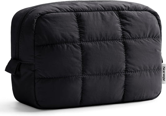 Narwey Puffy Makeup Bag Travel Toiletry Bag, Quilted Cosmetic Bag for Women