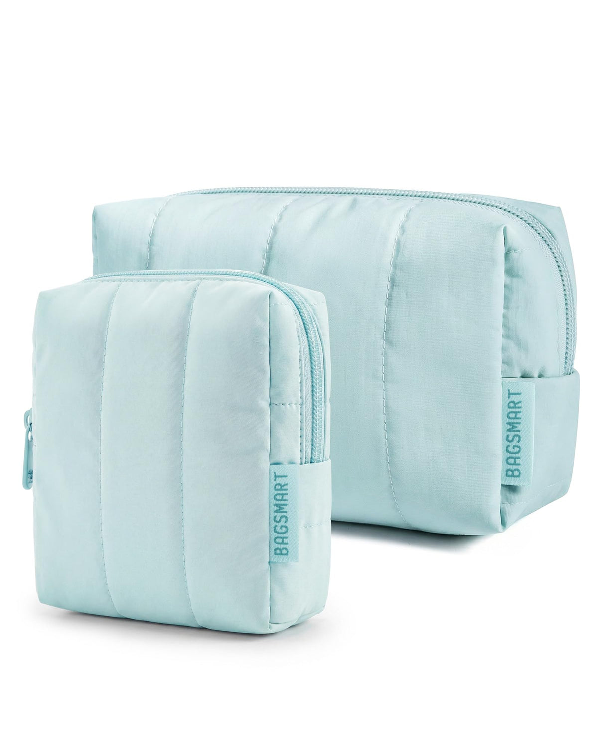 BAGSMART Puffy Travel Makeup Bag Duo Large & Small for Women, Baby Pink