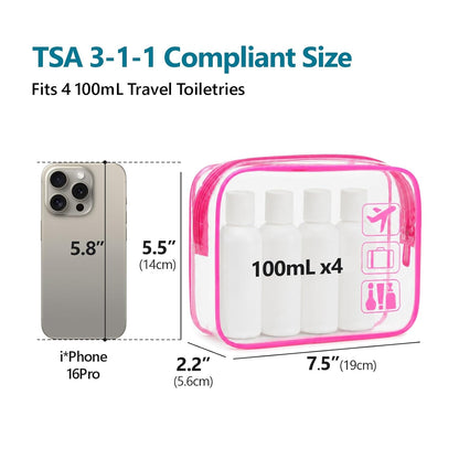 F-color TSA Approved Toiletry Bag - Clear Makeup Bag, 5 Pack, 5 Colors