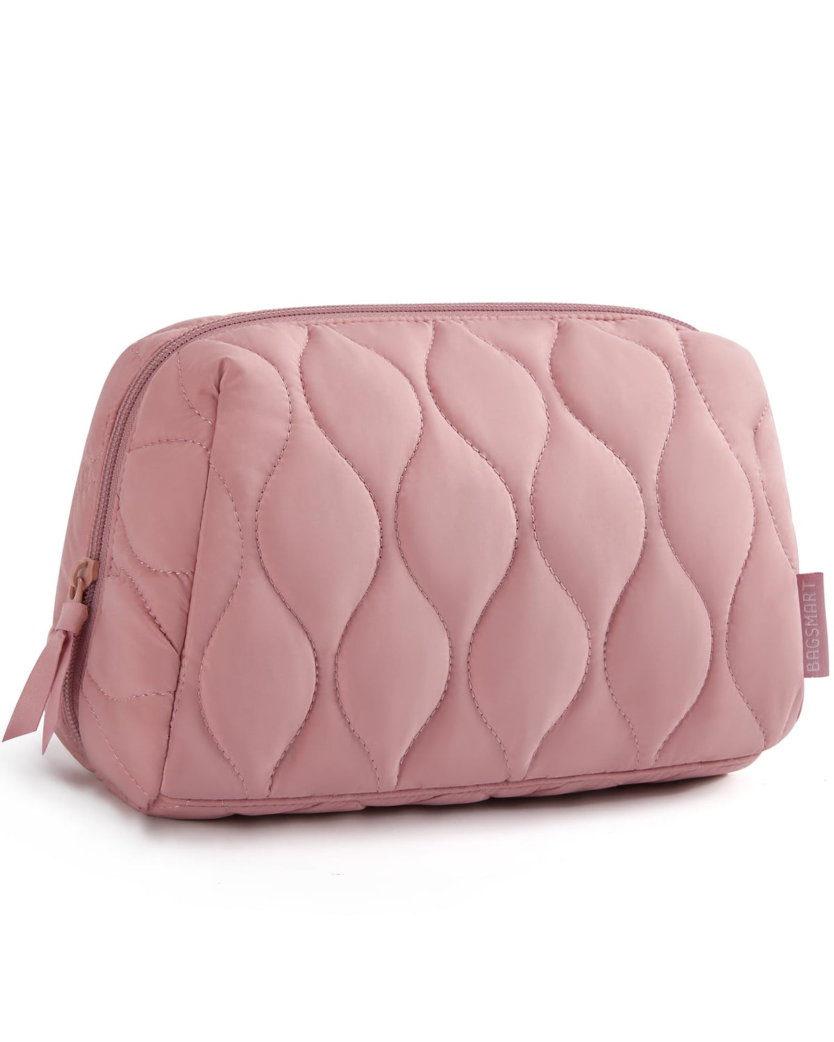 BAGSMART Makeup Bag, Travel Cosmetic Bag, Puffy Padded Make Up Bag for Women, Makeup Organizer Case, Wide-open Pouch Purse, Travel Essentials, Toiletries Accessories Brushes (Purple)