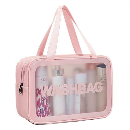 DAPOWER Travel Toiletry Bag for Women, Matte Translucent Toiletry Bag with Handy Handle, Makeup Cosmetic Organizer Bag for Travel Toiletries Accessories (Pink-XL)