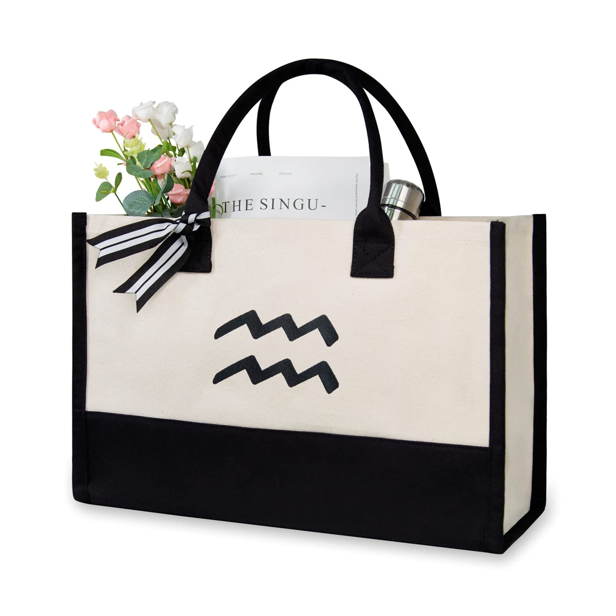 TOPDesign Personalized Initial Canvas Beach Bag, Monogrammed Gift Tote Bag for Women