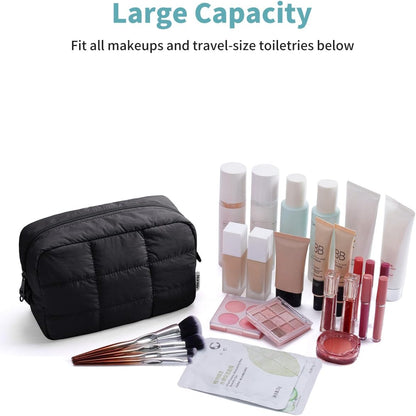 Narwey Puffy Makeup Bag Travel Toiletry Bag, Quilted Cosmetic Bag for Women