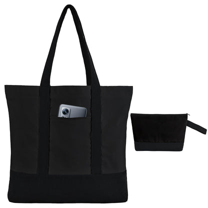 2-Pack Canvas Tote Bags and Makeup Bags, Cotton Zipper Bag, All Black
