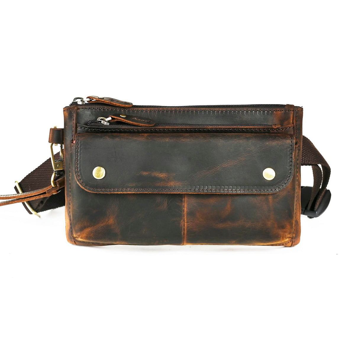 Water Resistant Canvas + Leather Hiking Riding Travel Fanny Waist Pack Small Phone Pouch For Men Women FB811-29 (1168 Brown)