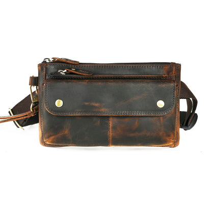 Water Resistant Canvas + Leather Hiking Riding Travel Fanny Waist Pack Small Phone Pouch For Men Women FB811-29 (1168 Brown)