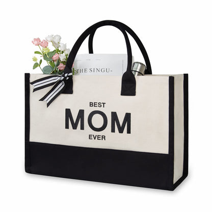 TOPDesign Personalized Initial Canvas Beach Bag, Monogrammed Gift Tote Bag for Women