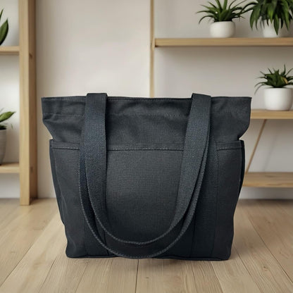 16OZ 100% Cotton Canvas Lined Grocery Shopping Diaper Bag Zipper Closure Beach Casual Multi Purpose Tote