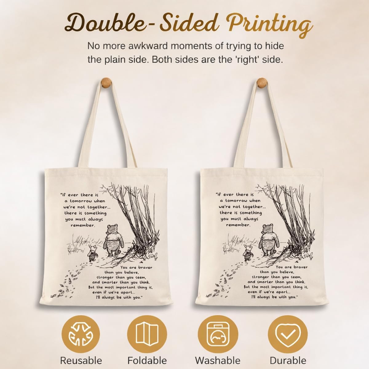 Cute Bear Canvas Tote Bag for Women, Friendship Shoulder Bag