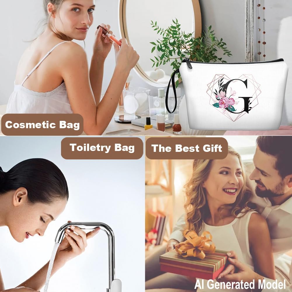 Initial G Bride Gifts for Women – Personalized Letter G Travel Makeup Bag Set with Mirror, Monogram G Cosmetic Pouch for Bridesmaid Maid of Honor Wedding Bridal Shower