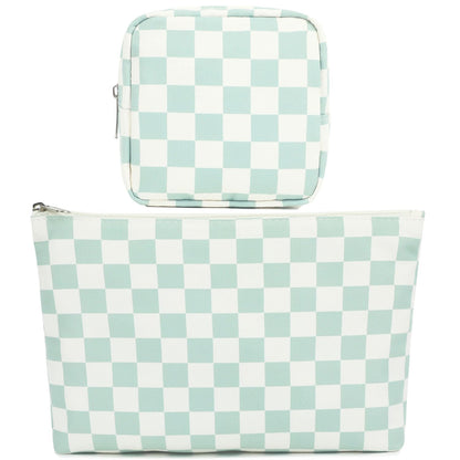 Fammart Checkered Makeup Bag, Corduroy Travel Cosmetic Bag Organizer Toiletry Bag Make Up Bags with Zipper & Compartments for Women Girls