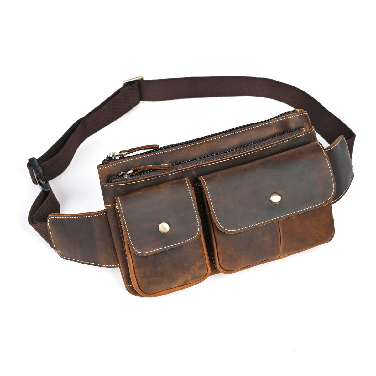 Water Resistant Canvas + Leather Hiking Riding Travel Fanny Waist Pack Small Phone Pouch For Men Women FB811-29 (1168 Brown)