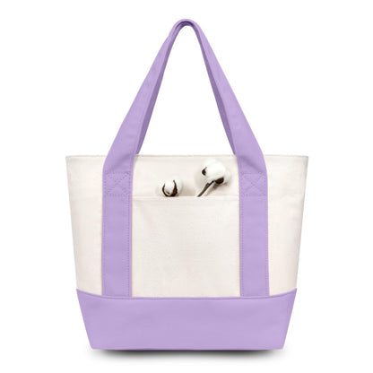 TOPDesign 1-Pack Canvas Tote Bag with an External Pocket, Reusable Grocery Shopping Bag, Top Zipper Closure, Daily Essentials (Natural)
