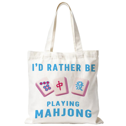 Mahjong Tote Bag for Women, Canvas Gifts and Accessories for Players, Reusable Grocery Beach Everyday Carry Bag