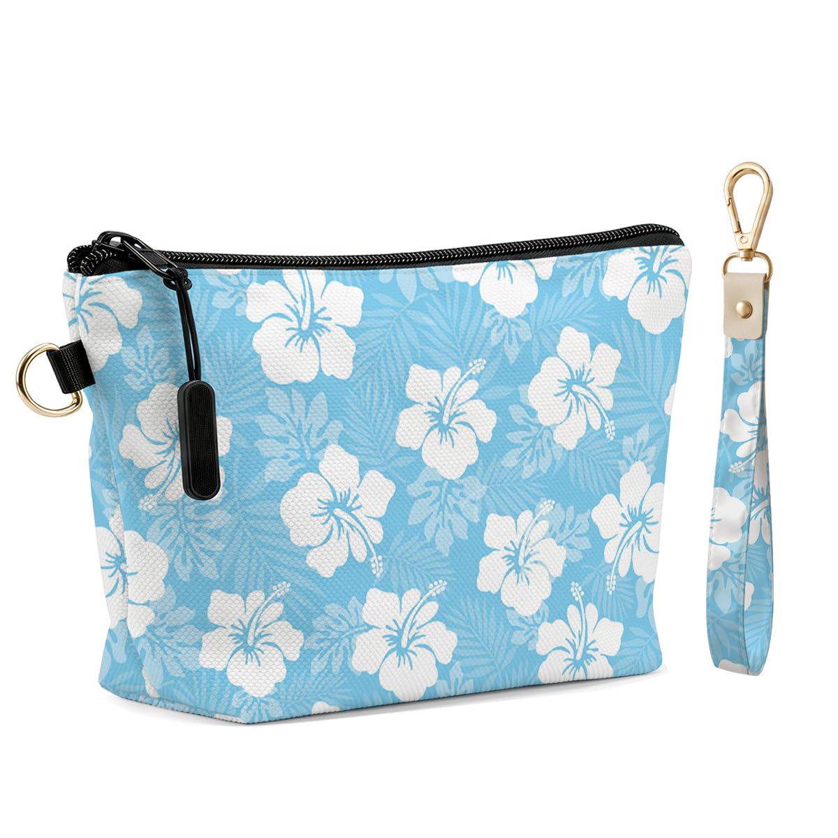 Fokongna Makeup Bag with Matching Keychain Wristlet, Floral Cosmetic Bag