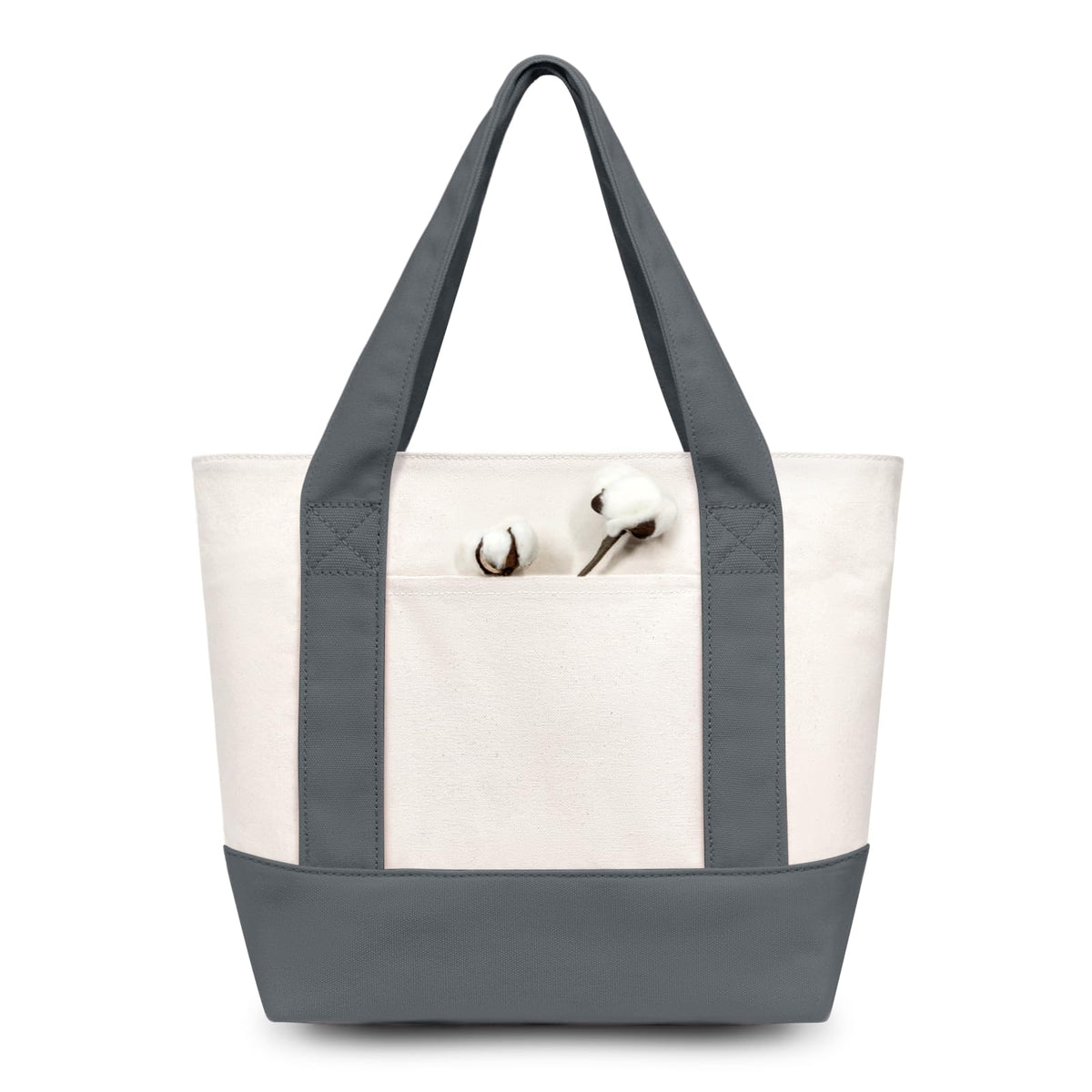 TOPDesign 1-Pack Canvas Tote Bag with an External Pocket, Reusable Grocery Shopping Bag, Top Zipper Closure, Daily Essentials (Brown/Natural)