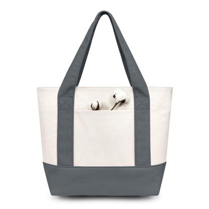 TOPDesign 1-Pack Canvas Tote Bag with an External Pocket, Reusable Grocery Shopping Bag, Top Zipper Closure, Daily Essentials (Natural)