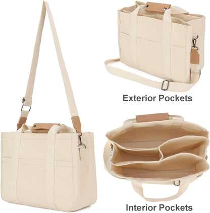 Barsine Messenger Bag for Women and Men, Multi-Pocket & Compartments Everyday Tote, Lightweight Canvas Bible Sturdy Bag