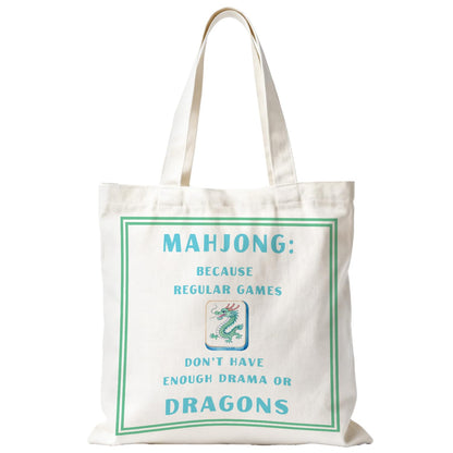 Mahjong Tote Bag for Women, Canvas Gifts and Accessories for Players, Reusable Grocery Beach Everyday Carry Bag