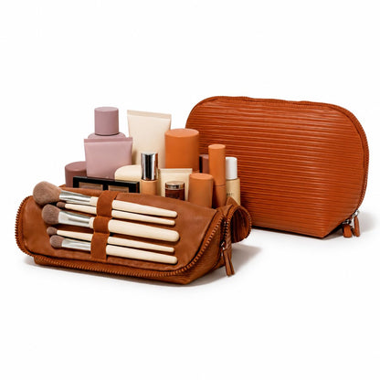 APT 1101 Standing Foldable Makeup Bag for Travel, Vertical Folding Down Design, Organized Cosmetic & Skincare Bag