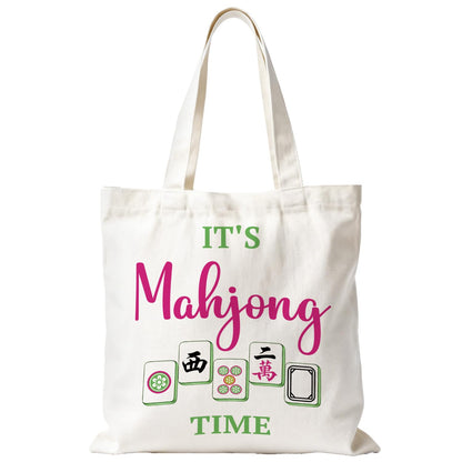 Mahjong Tote Bag for Women, Canvas Gifts and Accessories for Players, Reusable Grocery Beach Everyday Carry Bag