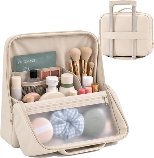 Travel Makeup Bag with Magnetic Fold-Down Flap