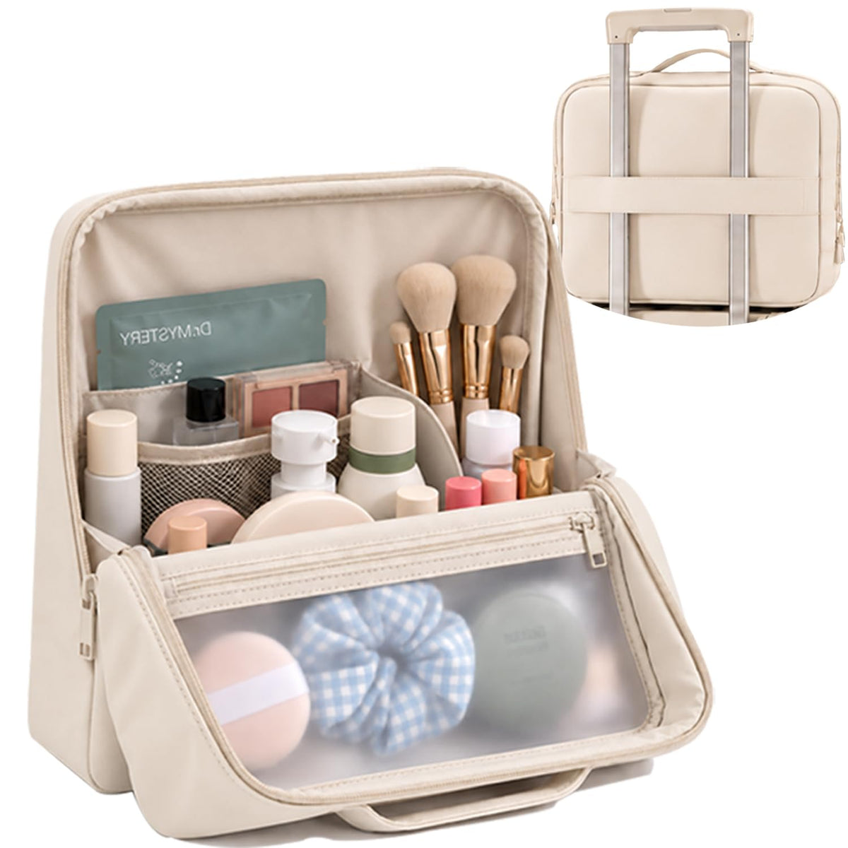 Travel Makeup Bag with Magnetic Fold-Down Flap