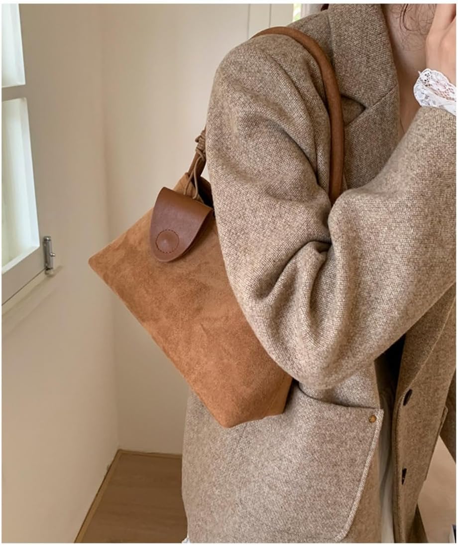 Trendy Faux Suede Top Handle Bag for Women 2025 Large Capacity Hobo Shoulder Bag Minimalist Office Commuter Tote