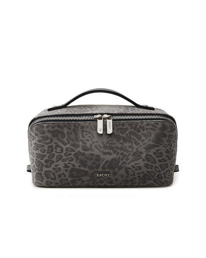 EACHY Travel Makeup Bag for Women, PU Leather Cosmetic Bag, Brown, Medium