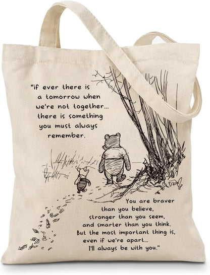 Cute Bear Canvas Tote Bag for Women, Friendship Shoulder Bag