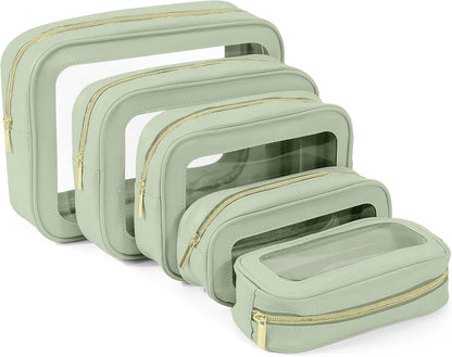 YOPCDJ 5PCS Diaper Bag Organizer Pouch Set, TSA Approved Toiletry Bag，Clear Waterproof TPU Makeup Bag Set Travel Organizer Bags for Women and Kids