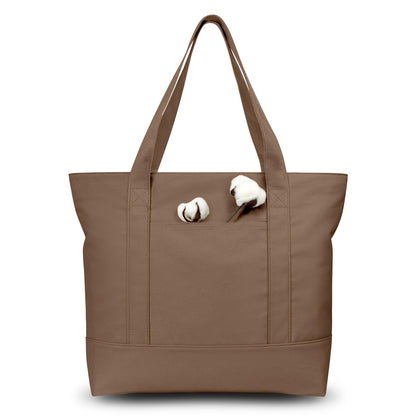 TOPDesign 1-Pack Canvas Tote Bag with an External Pocket, Reusable Grocery Shopping Bag, Top Zipper Closure, Daily Essentials (Brown/Natural)
