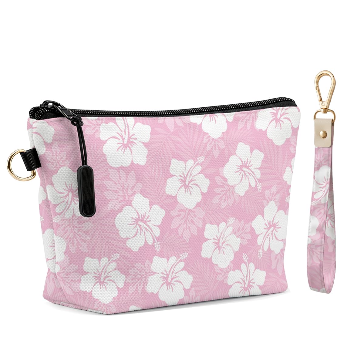 Fokongna Makeup Bag with Matching Keychain Wristlet, Floral Cosmetic Bag