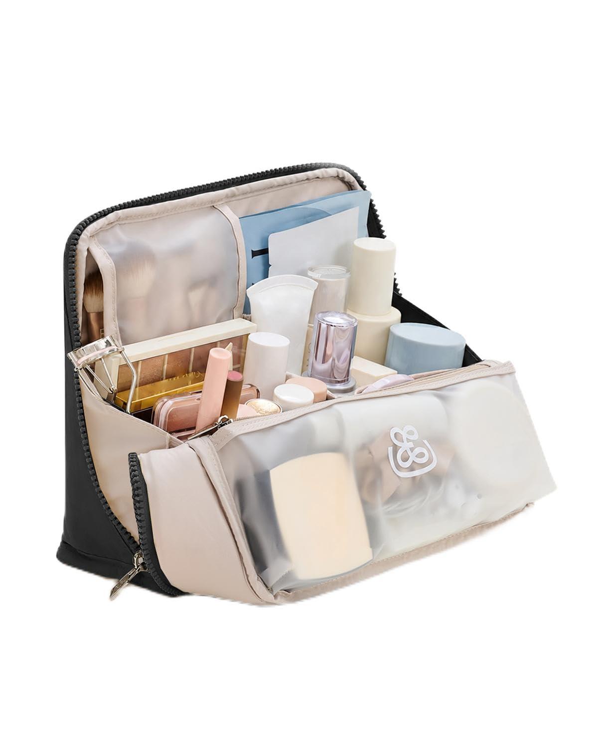 EACHY Standing Makeup Bag - Waterproof Cosmetic Bag & Toiletry Bag Organizer with Phone Holder, Detachable Dividers, Wipe-Clean Brush Pouch for Women