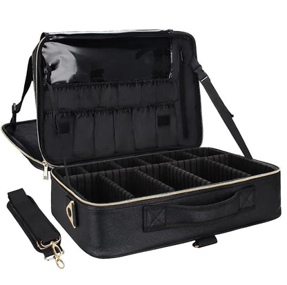 Relavel Makeup Bag Travel Train Case Cosmetic Organizer with Divider, Black