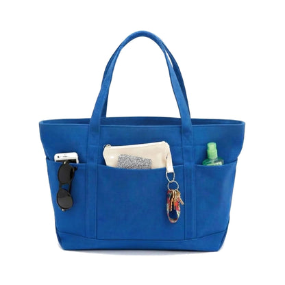 Large Canvas Tote Bag with Zipper, Multi Pockets for Work Travel