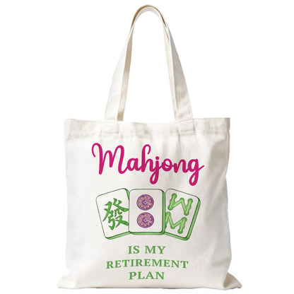 Mahjong Tote Bag for Women, Canvas Gifts and Accessories for Players, Reusable Grocery Beach Everyday Carry Bag