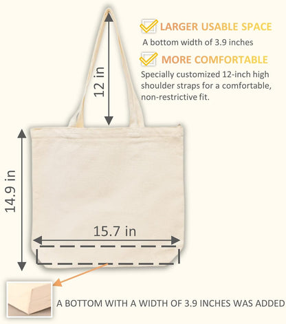 Canvas Tote Bag, Pockets, Zipper, Durable, Lightweight, Cotton Shopping Cloth Bag, Gifts