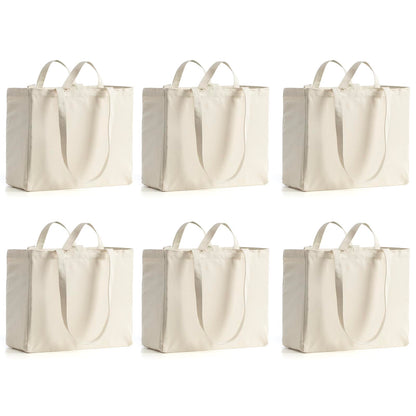 LINICE 3 Pack Canvas Grocery Bags with Long Shoulder Strap and Short Handle
