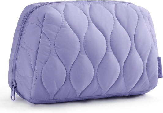BAGSMART Makeup Bag, Travel Cosmetic Bag, Puffy Padded Make Up Bag for Women, Makeup Organizer Case, Wide-open Pouch Purse, Travel Essentials, Toiletries Accessories Brushes (Purple)