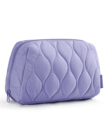BAGSMART Makeup Bag, Travel Cosmetic Bag, Puffy Padded Make Up Bag for Women, Makeup Organizer Case, Wide-open Pouch Purse, Travel Essentials, Toiletries Accessories Brushes (Purple)