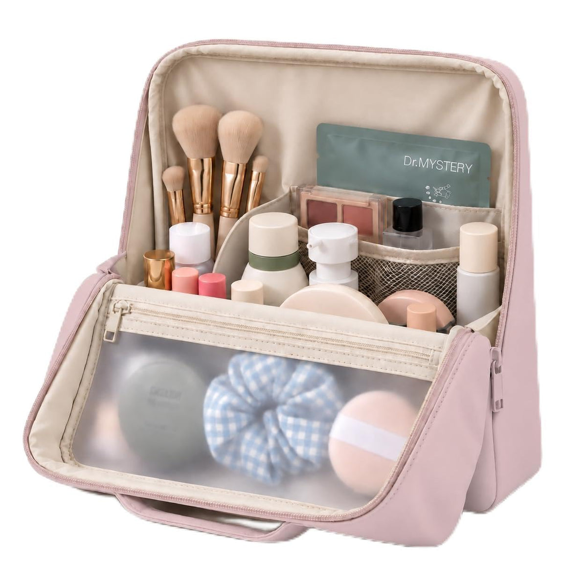 Travel Makeup Bag with Magnetic Fold-Down Flap