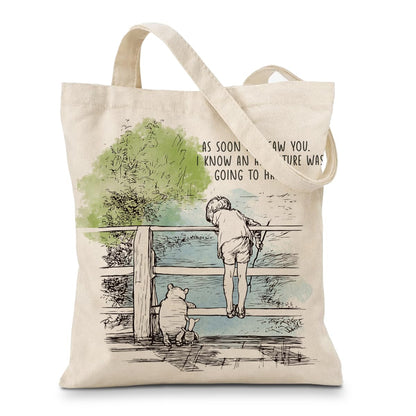 Cute Bear Canvas Tote Bag for Women, Friendship Shoulder Bag