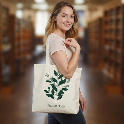itgowisa Canvas Tote Bag with Zipper Pocket, Reusable Grocery Bag for Daily